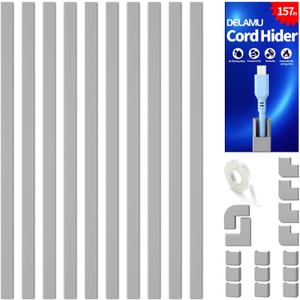 Delamu 157in Cord Covers for Wires on Wall, Cord Hider for 1 Cord, Paintable Cable Hider, Cable Management Wire Covers for Cords, W0.55 H0.4in, Grey