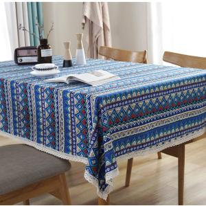 Bringsine Cotton Linen Lace Bohemian Style Boho Rectangle Tablecloth Dinner Picnic Table Cloth Cover for Home Decoration (Oblong, 55 x 79 Inch