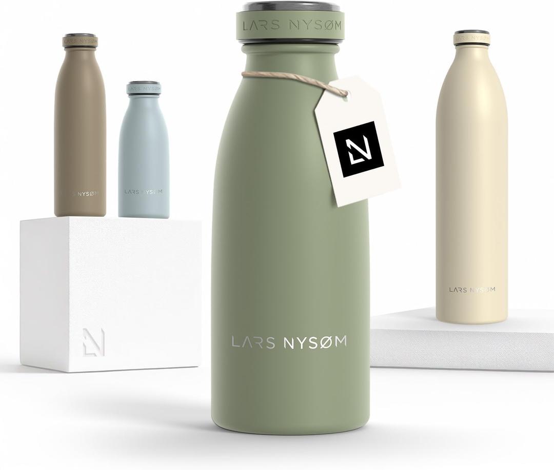 LARS NYSM Stainless Steel Insulated Water Bottle 12oz 17oz 25oz 34oz 51oz | Insulated Thermo Flask for Hot and Cold Beverages | Leakproof Drinking Bottle (Sage Green, 11.9oz) (11.8 Ounces)