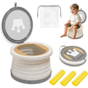 Portable, Foldable Potty seat for Toddler, Training Toilet Seat Emergency Toilet The Bottom Has the Function of Storing Garbage Bags for Car, Camping (Grey)