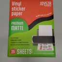 JOYEZA Premium Printable Vinyl Sticker Paper for Inkjet Printer - 25 Sheets Matte White Waterproof, Dries Quickly Vivid Colors, Holds Ink well- Tear Resistant - Inkjet & Laser Printer