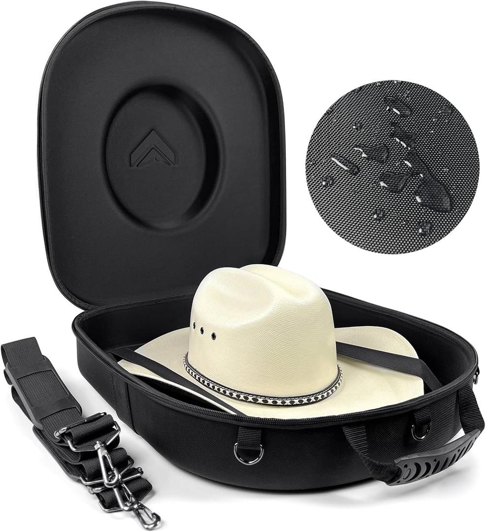 Foeran Travel Hat Case For Cowboy Panama & Fedora Hat, Waterproof & Crush Proof Cowboy Hat Box Wide-brimmed Hats Storage Holder Hat Carrier - Large, Black