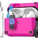 R-fun Compatible with AirPods Pro 2nd Generation 2023(USB-C),2022(Lightning Cable),1st Gen 2019 Charging Case, Full Drop Protection Auto Pop-Up Lid Design with Cleaner Kit,Black/Rose Pink (AirPods Pro Case, B-Rose Pink)