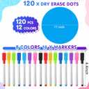120 Pieces Colorful Large Dry Erase Dots Circles 11 Inch Removable Vinyl Table Stickers Wall Decals Spots with 16 Pieces Whiteboard Markers for Classroom Teacher Students Home Desk Wall