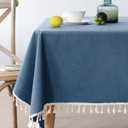 Linen Table Cloth Rectangle Table Cover, Boho Square Tablecloth 55x71, Burlap Modern Farmhouse Tablecloth for Dining/Kitchen/Outdoor (Blue,55''x71'')