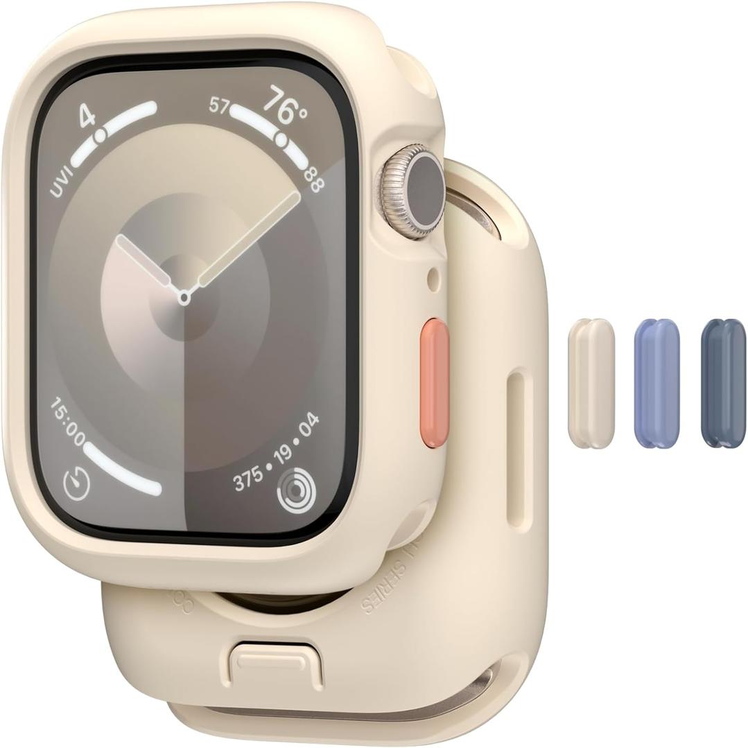 MAGEASY Protective Case for 45mm Apple Watch Series 9, 8, 7 | Shockproof Silicone Bumper, Skin - Starlight