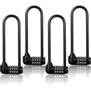 Shimeyao 4 Pieces 6 Inch Long Shackle Combination Lock 4 Digit Outdoor Waterproof Padlock with Resettable Code for School Gym Locker, Sports Locker, Fence, Gate, Toolbox, Case Storage, Black