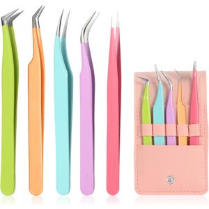 5pcs Eyelash Extension Tweezers High PrecisionStraight and Curved Volume Lash Tweezers for Extensionslash tweezers for eyelash extensions Crafting Girls Women Beginners