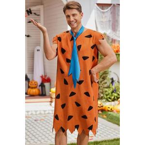 Halloween Cavemen Cosplay Costume for Men Adult Halloween Party Funny Simple Orange Tunic Outfits
 L