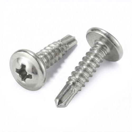 #8 x 3/4''(100 Pack) Truss Head Sheet Metal Self-Tapping Screws Phillips Head High-Strength Quick Tapping Screws, 410 Stainless Steel