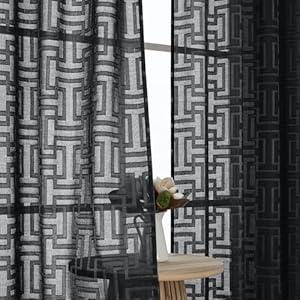 OWENIE Blue Sheer Curtains Tier 36 Inch Length 2 Panels Set, Elegant Clip Short Curtains for Small Window, Light Filtering Geometric Jacquard Textured, 42x36 Inches