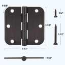TICONN 48-Pack 3.5 Inch Door Hinges with 5/8" Radius Corner, 3-1/2 x 3-1/2 Inch Iron Bifold Residential Doors Hardware (5/8" Radius Corner, Oil Rubbed Bronze, 48 Pack)