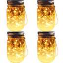Solar Mason Jar Lights, 3 Pack 30 LEDs Waterproof Fairy Firefly String Lights Build-in Glass Mason Jar, Best Patio Garden Decor Solar Hanging Lanterns Outdoor Warm White