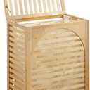 Laundry Hamper with Lid, Bamboo Clothes Laundry Basket with Handles, Removable 2-Section Liner bag, Hampers for Bedroom Aesthetic, Large Storage for Bath Towel, Sheets or Toys, Home (Natural), 21.9" x 13.8" x 26.6"