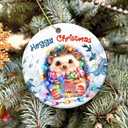 4 x Hoggy Christmas Ornament 2025  Cute Hedgehog Christmas Tree Decoration with Holiday Lights & Scarf  Funny Animal Ceramic Keepsake, for Hedgehog Lovers, Family & Friends