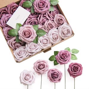 Ling's moment Artificial Flowers, 25Pcs 3" Roses in Mauve Shades, Realistic DIY Foam Floral Decor for Wedding Bouquets/Centerpieces, Outdoor Party Backdrops, Room/Table, and Garden/Pot Decorations