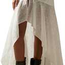 MakeMeChic Women's Ruffle Maxi Skirts Low Waist Asymmetrical Eyelet High Low Western Long Skirts, White XL