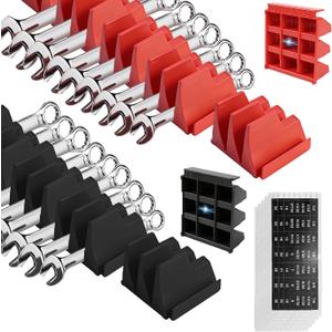 100Pcs Magnetic Modular Wrench Organizer Set, Wrench Holder Rack for Tool Box & Drawer Storage, Wrenches Tool Organizers with 5 Metric & SAE Label, Gift for Mechanics, Dad, Men (Black & Red)