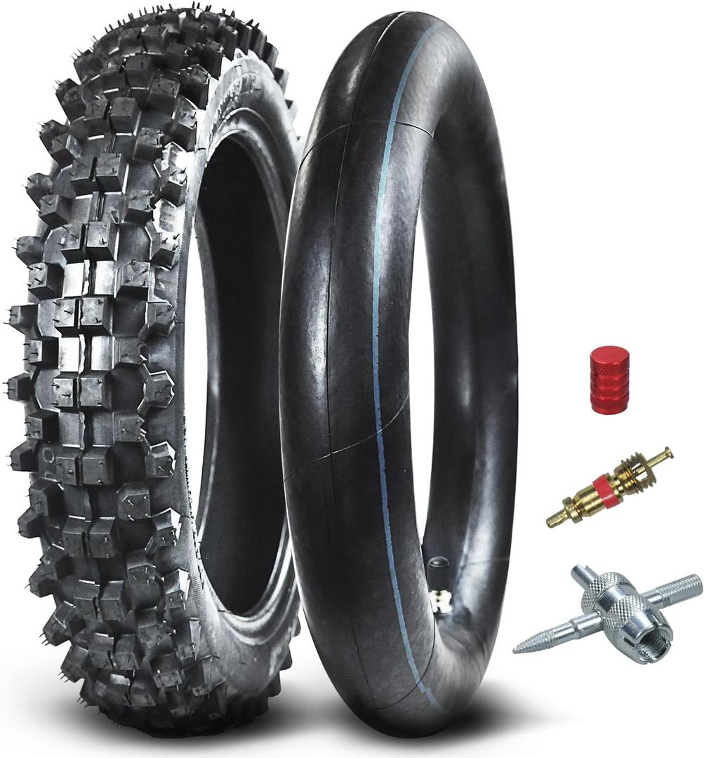 HOLATO Rear 80/100-12 3.00-12 Tire and Inner Tube for 110cc 125cc CRF70 CRF110 XR70 KLX110 TTR90 PW80 RM60 RM65 TaoTao DB14 SSR Apollo Coolster Dirt Pit Bike Motorcycle Off Road Motocross Heavy Duty