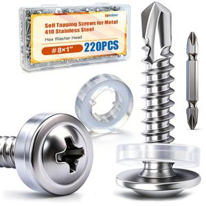 2 x weideer 220pcs #81" Self Tapping Screws for Metal, 410 Stainless Steel Metal Screw, Truss Head Sheet Metal Screws with Washer, Screwdriver Bit K-158-W-25mm
