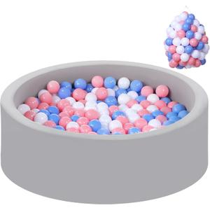 Wilwolfer Foam Ball Pit for Toddlers with 100 Balls, Large Baby Ball Pit for Babies with Soft Memory Sponge, Indoor Outdoor Baby Playpen, Kids Play Ball Pool, Gift Toys for Infants Boys and Girls, (Gray Ball Pit with 100 Tricolor Balls)