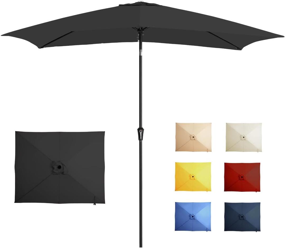 6.5x10FT Rectangular Patio Umbrella with Push Button Tilt & Crank Lift for Garden,UV Protection Outdoor Umbrella for Deck,Pool and Yard,Black