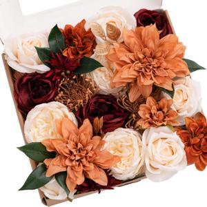 Ling's Moment Fall Terracotta Artificial Flowers Greenery Grand Box Set, Burnt Orange Fake Flower for DIY Wedding Bridal Bouquet, Centerpieces Decor, Floral Arrangement Decor, etc.
