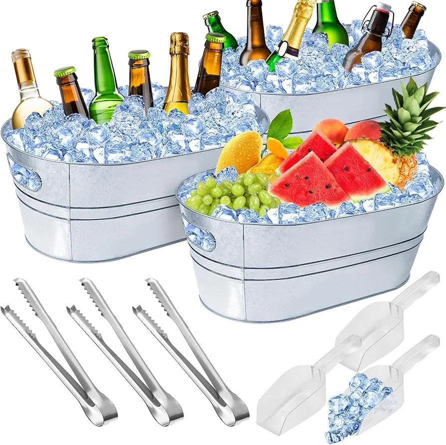 4 Gallon Ice Buckets for Parties, IKAYAS Galvanized Metal Ice Bucket Ice Tub with Scoop for Cocktail Bar Mimosa Bar Supplies, Large Champagne Bucket Beer bucket Metal Tub 2pk