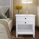 SIMPLIHOME Carlton Bedside Table - 24 inch Wide Solid Wood Nightstand Table in White, Transitional Bedroom Side or End Table with 2 Drawers, Open Storage Shelf and Bronze Hardware