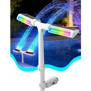 2026 Height Upgrade Solar Pool Fountain with 10-Color 4-Modes Lights, Dual Spray Waterfall Sprinkler 360° Adjustable, Compatible with Above & Inground Pools for Cooler Relaxation (White)