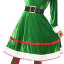 SOMSOC 5 Pack Women Christmas Elf Costume Set Velvet Dress Belt Striped Over Knee High Socks Elf Hat Shoes for Cosplay (XX-Large)