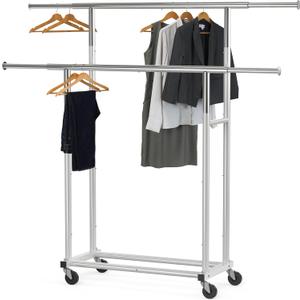 Simple Houseware Standard Double Rod Garment Rack, Silver