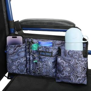 Wheelchair Side Bag with Cup Holder, Wheelchair Armrest Pouch Accessories for Walker, Rollator, Electric Scooter Wheelchairs, Ideal Gift for Mother's Day & Father's Day- Navy