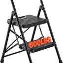 VEVOR 2 Step Ladder, Folding Step Stool with Wide Anti-Slip Pedal and Comfort Handgrip, Lightweight 600 lbs Capacity Portable Steel Ladder, Multi-Use for Kitchen, Home, Household and Office, Black