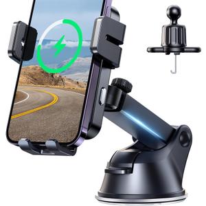 JOYROOM Wireless Car Charger,15W Qi Fast Charging Car Charger Phone Holder Mount, Auto-Clamping Alignment Windshield Dashboard Air Vent Cell Phone Holder for iPhone 16 Pro Max/15 Pro,Samsung S24/S23