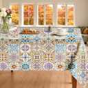 Rectangle Tablecloth, Waterproof Vinyl Table Cloth with Flannel Backing, Plastic Table Cloths for Dinner, Kitchen, Outdoor and Parties, 60"x84" (Multi Color)