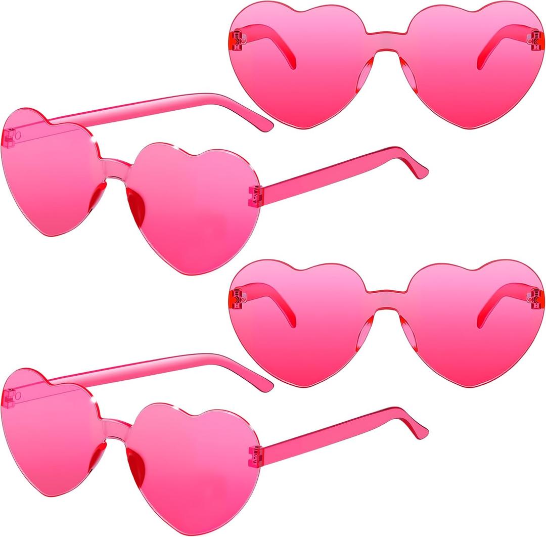 4 Pairs Heart Shaped Sunglasses Transparent Heart Glasses Rimless Trendy Eyewear for Valentines Party Favor