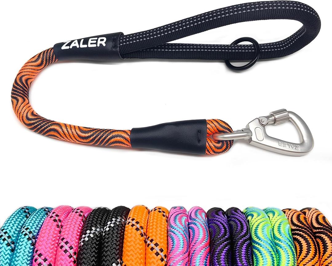 ZALER Short Dog Leash, 18 Inches Rope Traffic Leashes for Dogs, Reflective Dog Lead with O-Ring, Heavy Duty Pet Leash for Large and Medium Dogs (18'' Black Orange)