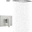 KENES Brushed Nickel 10-Inch Shower Head and Handle Set, Square Shower Faucet Set Bathroom Rainfall Shower System Wall Mount, KE-6024B (Shower Valve Included)