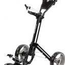 Golf Push Cart 3 Wheel with Foot Brake  1-Second Fold/Unfold, Adjustable Handle, Umbrella Holder, Beverage Compartment & Storage | Lightweight Aircraft-Grade Aluminum Frame (Black/Charcoal)
