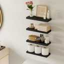 Fixwal Black Floating Shelves for Wall, Rustic Wood Shelves for Bathroom, Living Room, Bedroom and Kitchen, Wall Shelves for Storage, Books, Room Decor (Set of 4, 15.8 Inch)