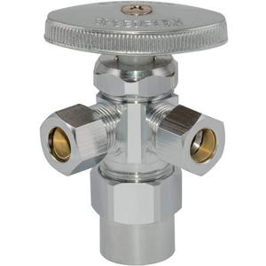 Eastman Multi-Turn Dual Outlet 3-Way Shut-Off Valve, 1/2 Inch CPVC x 3/8 Inch OD Compression, Chrome Plated, 04349LF
