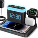 YORTOT Alarm Clock Charging Station, 7 Night Light, Wireless Charger Dock for Multiple Devices, for iPhone 15/14/13 Pro/Pro Max/12/11/X/XR, Apple Watch, AirPods