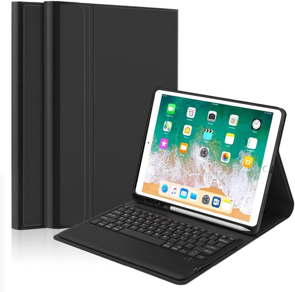 Keyboard Case for iPad Pro 12.9-inch 2017/2015 (Old Model, 2nd & 1st Generation, Ultra-Thin PU Leather Case with Wireless Detachable Keyboard - with Pencil Holder, Black