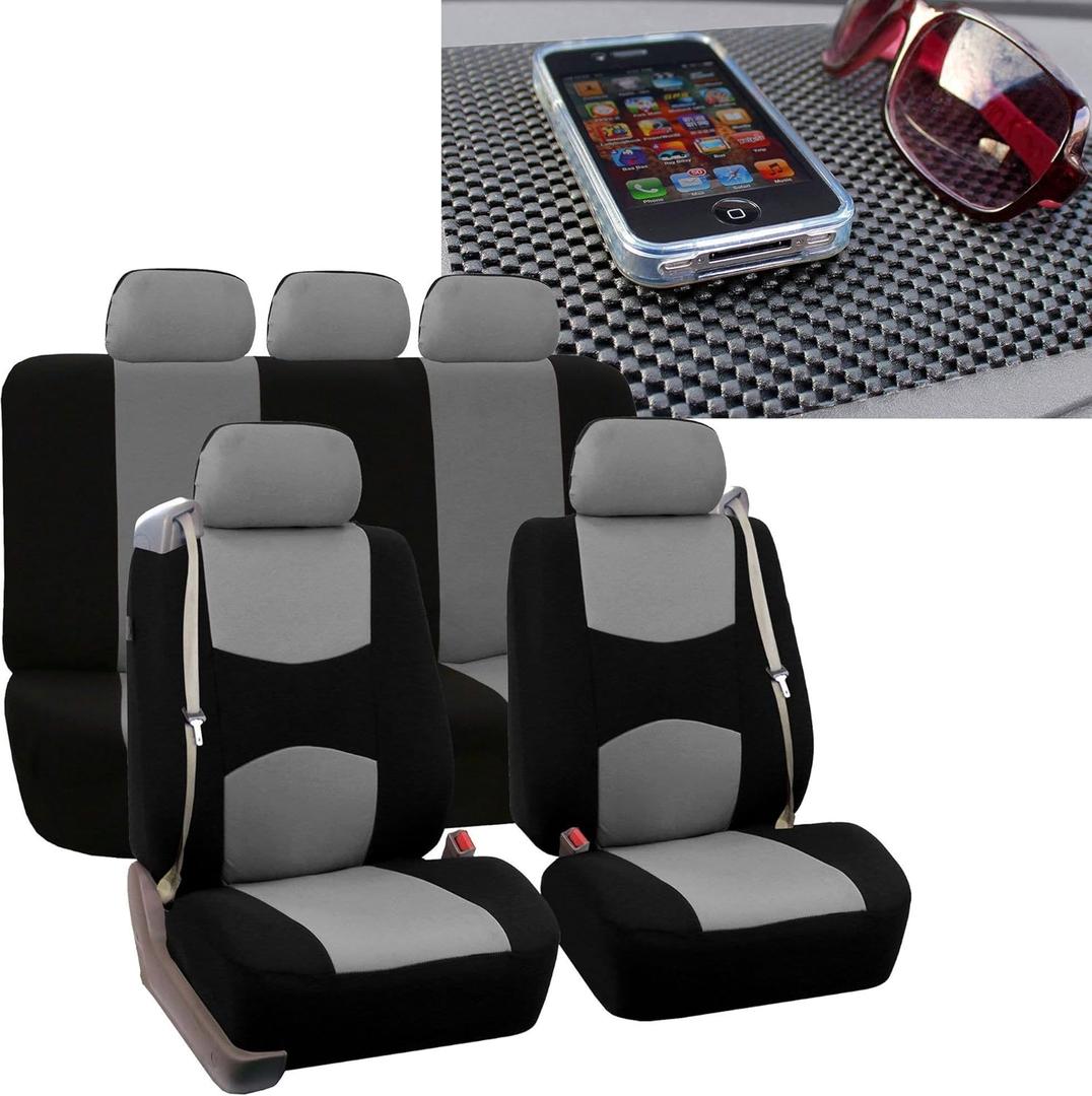 FH Group All-Purpose Built-in Seatbelt Seat Covers Full Set with Gift  Universal Fit for Cars Trucks & SUVs (Gray/Black) FB351115