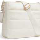 Cross Body Purses for Women Lightweight Quilted Puffer Tote Bag Casual Hobo Nylon Shoulder Handbag Travel (Off-white)