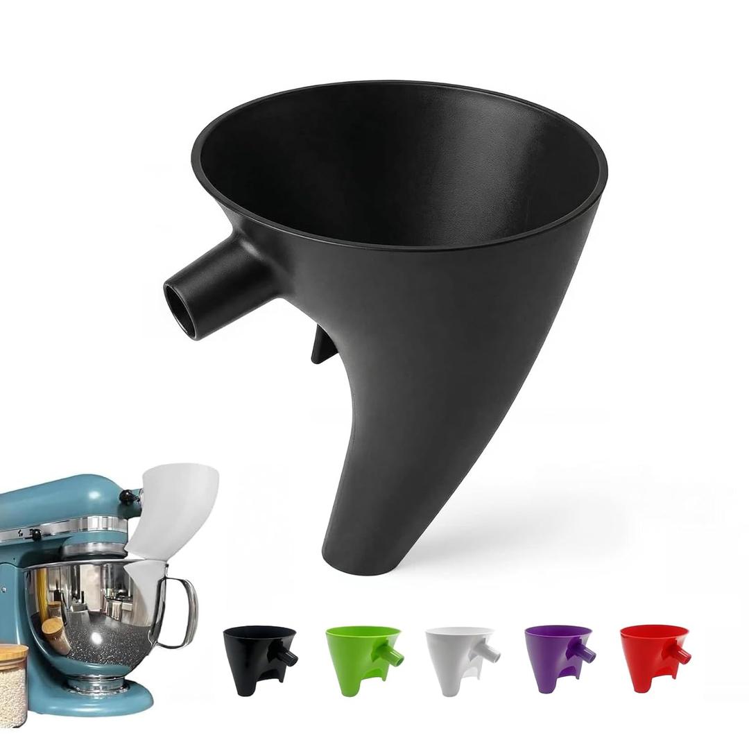 Flour Funnel for Kitchen Aid Mixer, Fits Tilt-Head Stand Mixer Attachment 4.55 Qt (KSM150), Easy Pour No-Mess Attachment, Anti-Splash Accessory, Durable Dishwasher-Safe Baking Tool (Black)
