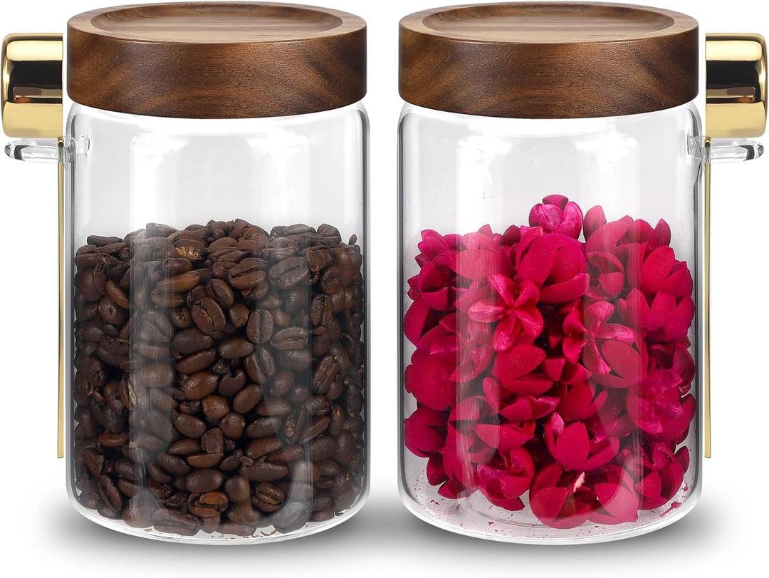 Glass Coffee Jars with Scoop Glass Jar Airtight Lid Seasoning Containers Glass Spice Jar Pantry Storage Containers for Kitchen Sugar Coffee Bean Nuts Cookies Herbs (900ml/30oz-2 Pack -With Spoon)