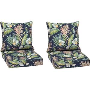 Arden Outdoor Deep Seat Cushion Set (2-Pack), 24 in x 24 in, Weather-Proof, Rain-Proof, Fade Resistant Patio Cushion for Chair, Sofa, and Couch Simone Blue Tropical