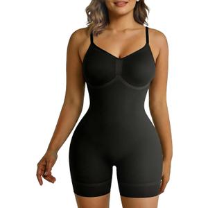 Women Tummy Control Shapewear Bodysuit High Compression Waist Back Seamless Slim Shaper Body Suit Butt Lifter (Medium, Black-mid Thigh)